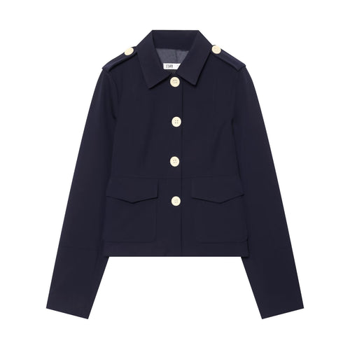 Damen Kurz geschnittene Utility-Jacke mit Schulterklappen und großen Kontrastknöpfen Nord Taschen
