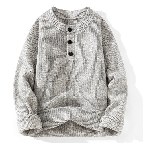 Unisex Grobstrick-Henley-Pullover mit halber Knopfleiste und Rippstruktur Nord Taschen
