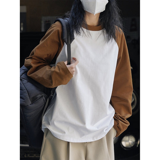 Damen Oversized Raglan-Langarmshirt mit Kontrastärmeln Nord Taschen