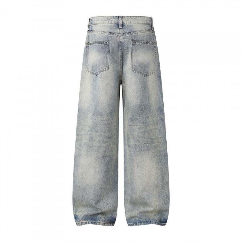 Damen Weite Highwaist-Jeanshose im Balloon-Schnitt mit Used‑Effekt und elastischem Saum Nord Taschen
