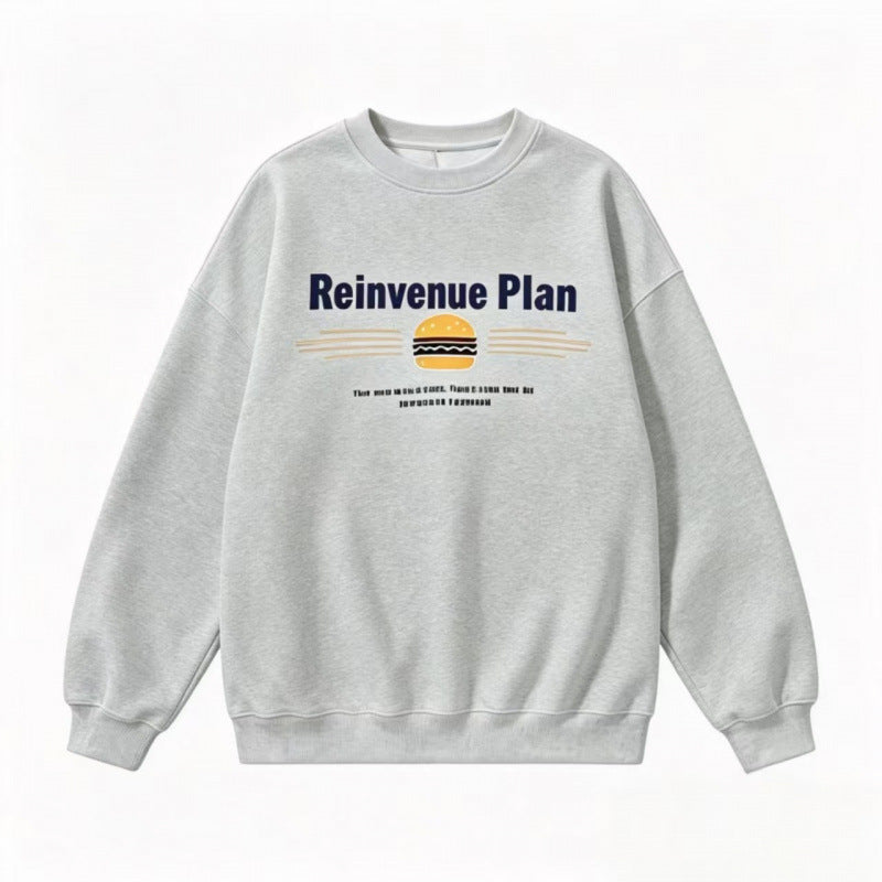 Unisex Oversize-Sweatshirt mit Retro-Burger-Print, Rundhalsausschnitt und gerippten Bündchen Nord Taschen