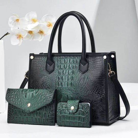 Damen elegante Handtasche im exquisiten Krokodil-Look mit passendem Zubehör Nord Taschen