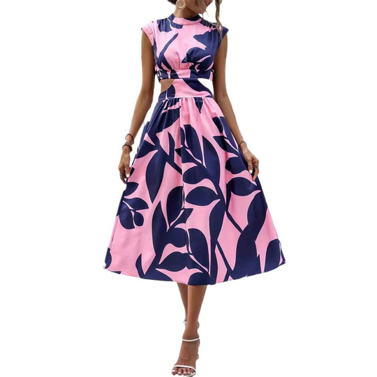 Damen Asymmetrisches Kleid mit Cut-Out-Details und Floralem Design