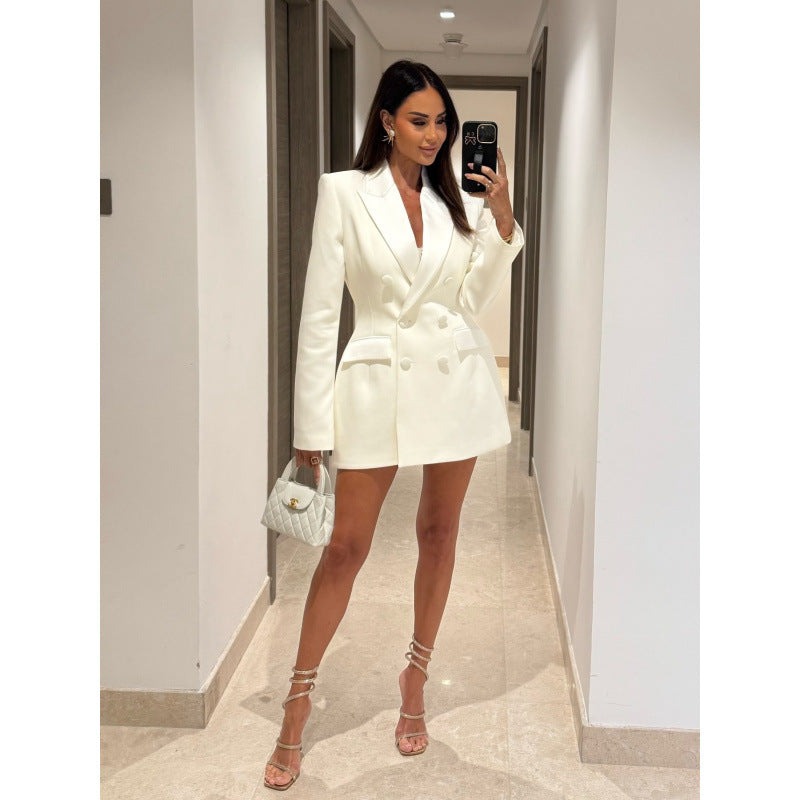 Damen Doppelreihiges Blazer-Kleid mit taillierter Silhouette und strukturierten Schultern Nord Taschen