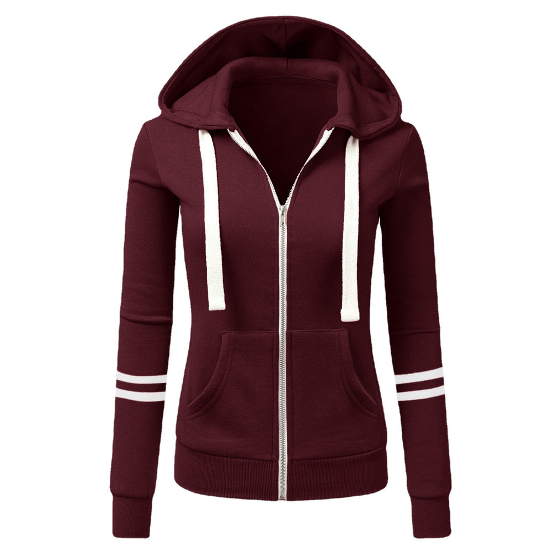 Damen Kapuzenjacke mit Reißverschluss, Kängurutasche und Kontraststreifen Nord Taschen