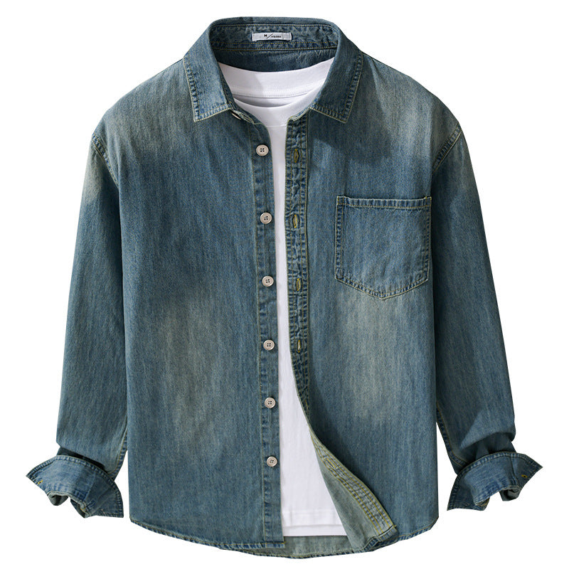 Herren Vintage-Optik Denim-Hemdjacke mit Brusttasche und Relaxed-Fit Nord Taschen