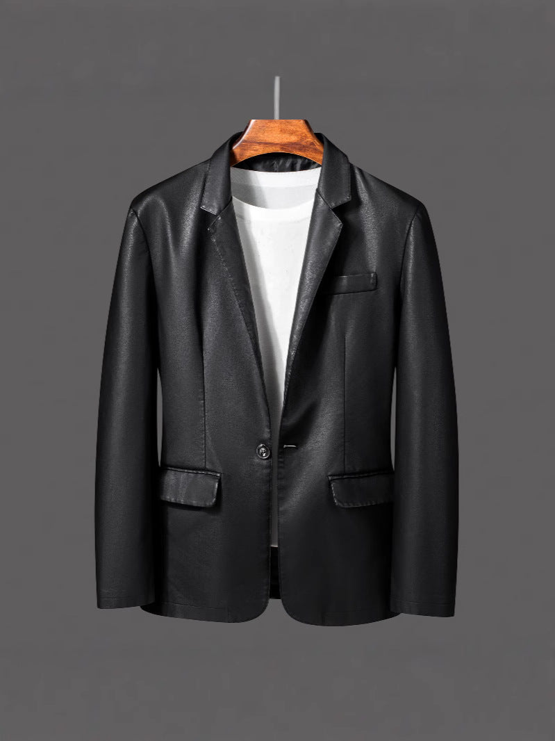 Herren Einreihiger Blazer aus Lederimitat mit Notch-Revers und Pattentaschen Nord Taschen