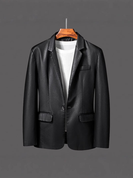 Herren Einreihiger Blazer aus Lederimitat mit Notch-Revers und Pattentaschen Nord Taschen