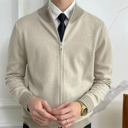 Herren Reißverschluss-Feinstrick-Cardigan mit Stehkragen und geripptem Saum Nord Taschen