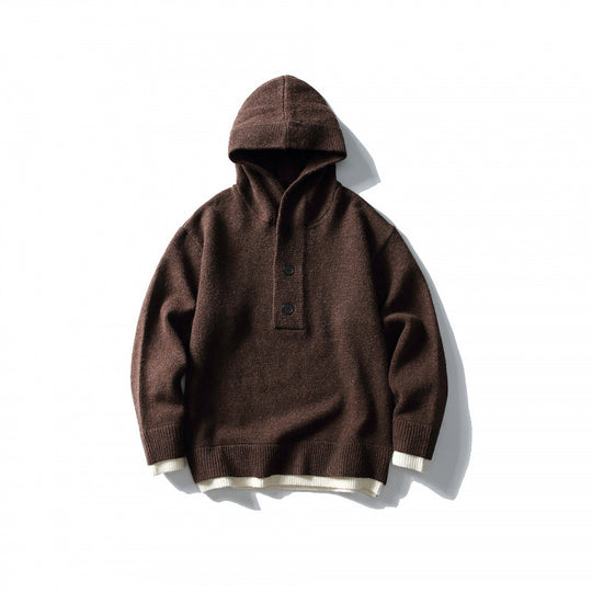 Unisex Strick‑Kapuzenpullover mit halber Knopfleiste, geripptem Saum und zweilagigem Abschluss Nord Taschen