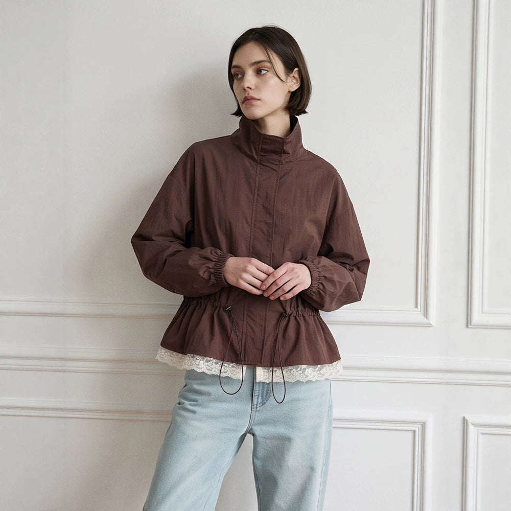 Damen Oversize-Windjacke mit hohem Stehkragen, Tunnelzug-Taille und elastischen Bündchen Nord Taschen