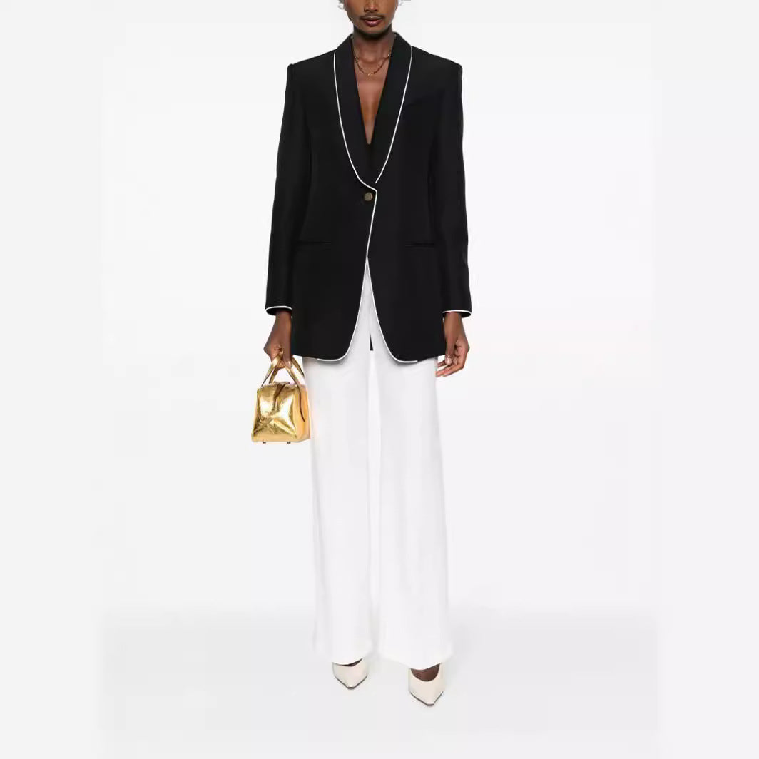 Damen Oversize-Blazer im Smokingstil mit kontrastierender Paspelierung und Ein-Knopf-Front Nord Taschen