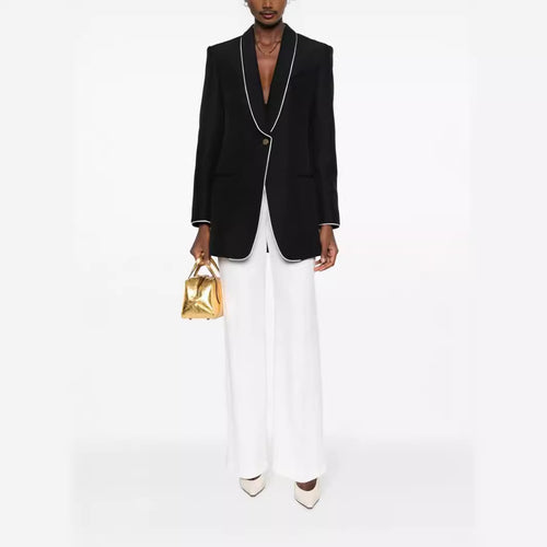 Damen Oversize-Blazer im Smokingstil mit kontrastierender Paspelierung und Ein-Knopf-Front Nord Taschen