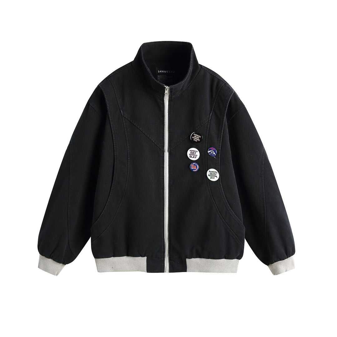 Damen Kurzblouson mit Stehkragen, Rippbündchen und Ansteck‑Pins Nord Taschen
