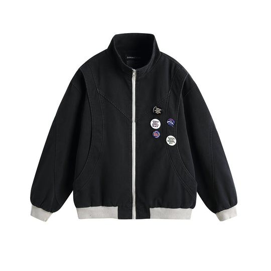 Damen Kurzblouson mit Stehkragen, Rippbündchen und Ansteck‑Pins Nord Taschen