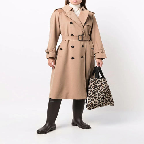 Damen Midilanger Wollmix-Trenchcoat im Tailoring mit Doppelreihe, Taillengürtel und Epauletten Nord Taschen