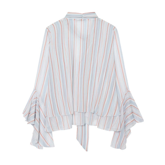 Damen Leichte Chiffonbluse mit Schluppe, Volant-Saum und ausgestellten Trompetenärmeln Nord Taschen