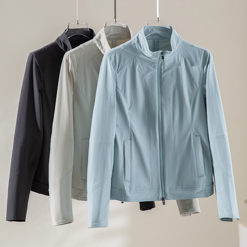 Damen schlichte taillierte Lederjacke mit Stehkragen und Zwei-Wege-Reißverschluss Nord Taschen