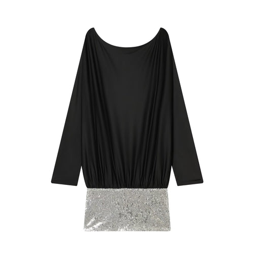 Damen Drapiertes Abendkleid mit weitem U‑Ausschnitt, Fledermausärmeln und Paillettenmini Nord Taschen
