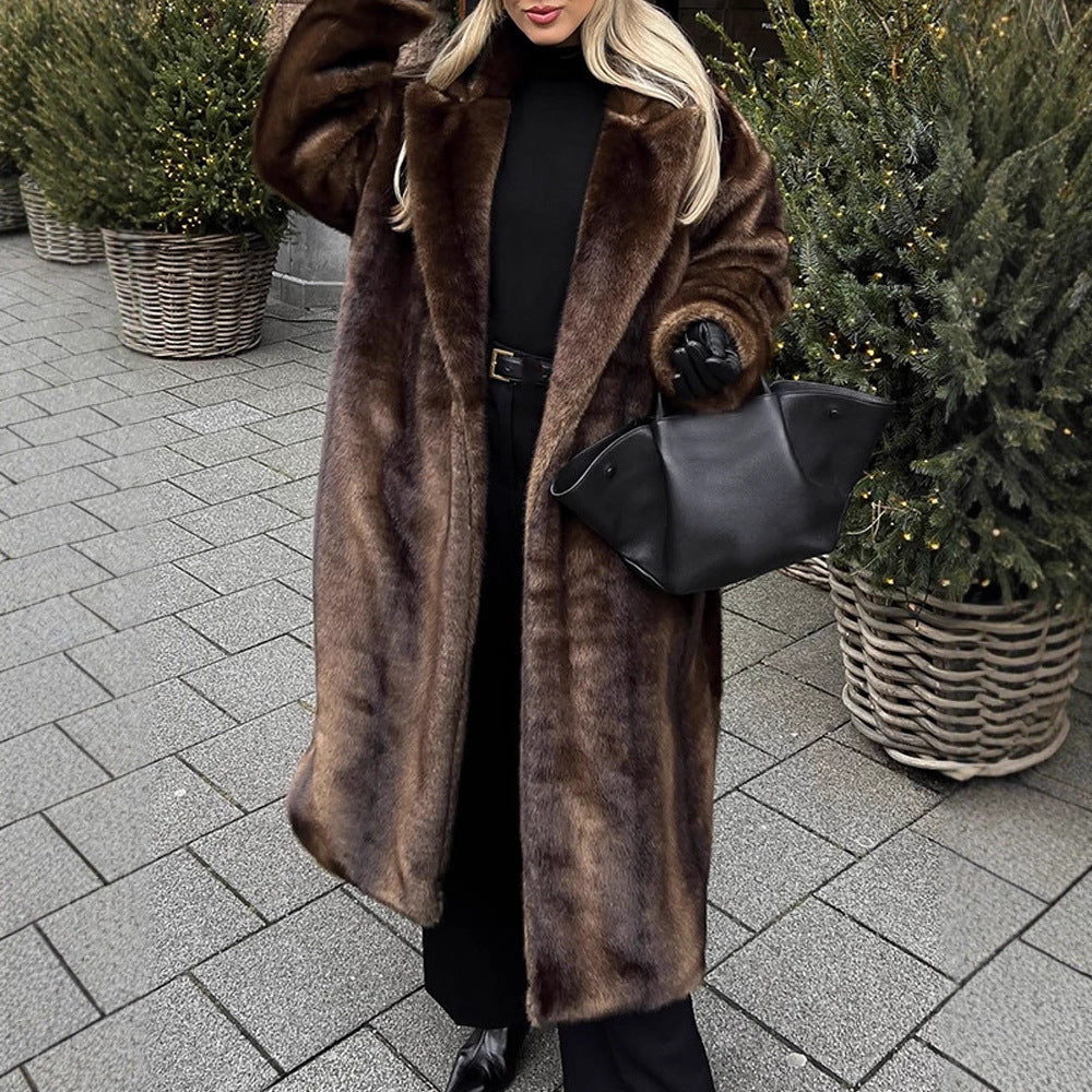 Damen Luxuriöser langer Kunstpelz-Mantel mit Oversize-Schnitt und wärmender Fütterung Nord Taschen