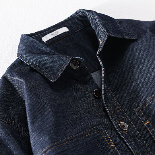 Herren Strukturierte Denim-Twill-Überhemdjacke mit großen aufgesetzten Taschen Nord Taschen