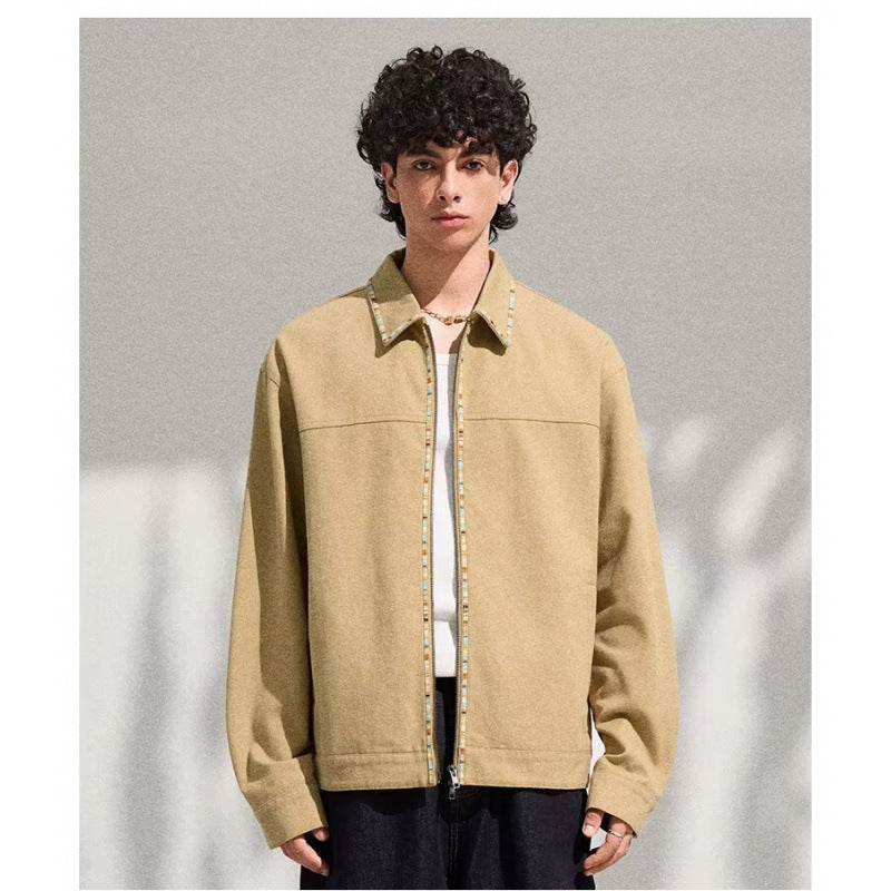 Herren Leichte Blousonjacke mit kontrastierter Zierband-Blende Nord Taschen