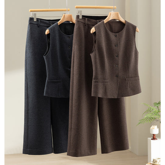 Damen Weite Highwaist-Wollmix-Hose im Culotte‑Schnitt mit Bügelfalte Nord Taschen