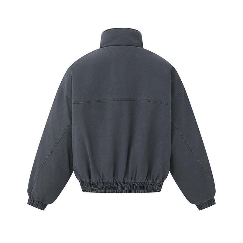 Unisex Boxy-Canvas-Blousonjacke mit hohem Stehkragen, diagonalem Nahtdesign und elastischem Saum Nord Taschen