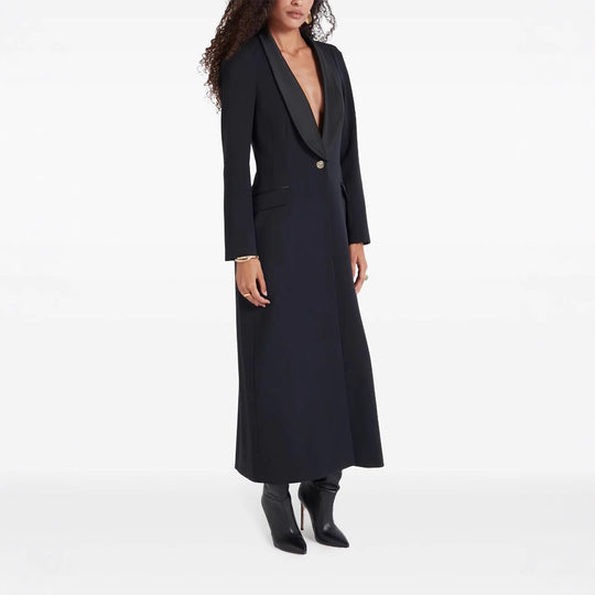 Damen Maxikleid im Smoking‑Blazer‑Stil mit Schalkragen und Ein‑Knopf‑Verschluss Nord Taschen