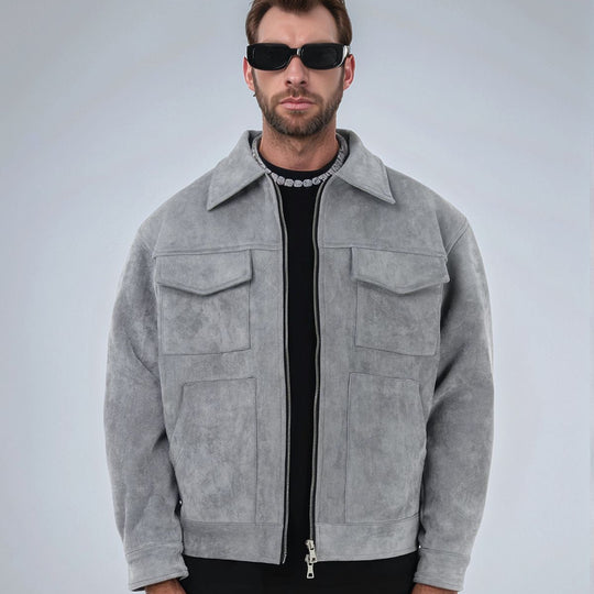 Herren Veloursleder-Overshirt mit vier Pattentaschen und Zwei-Wege-Reißverschluss Nord Taschen