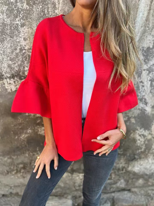 Damen Kurzjacke aus Strukturstrick mit 3/4 Ballonärmeln Nord Taschen