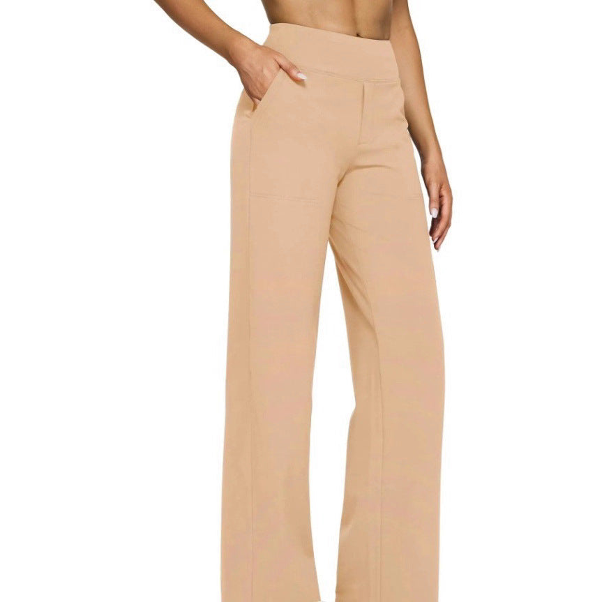 Damen nan fließende High-Waist-Hose mit extra weitem Bein, elastischem Komfortbund und Eingrifftaschen