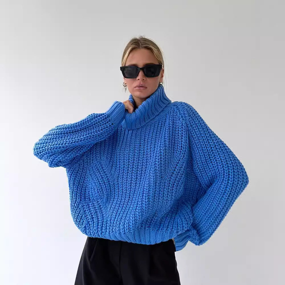 Damen Oversized Grobstrick-Pullover mit Rollkragen und weitem Schnitt Nord Taschen