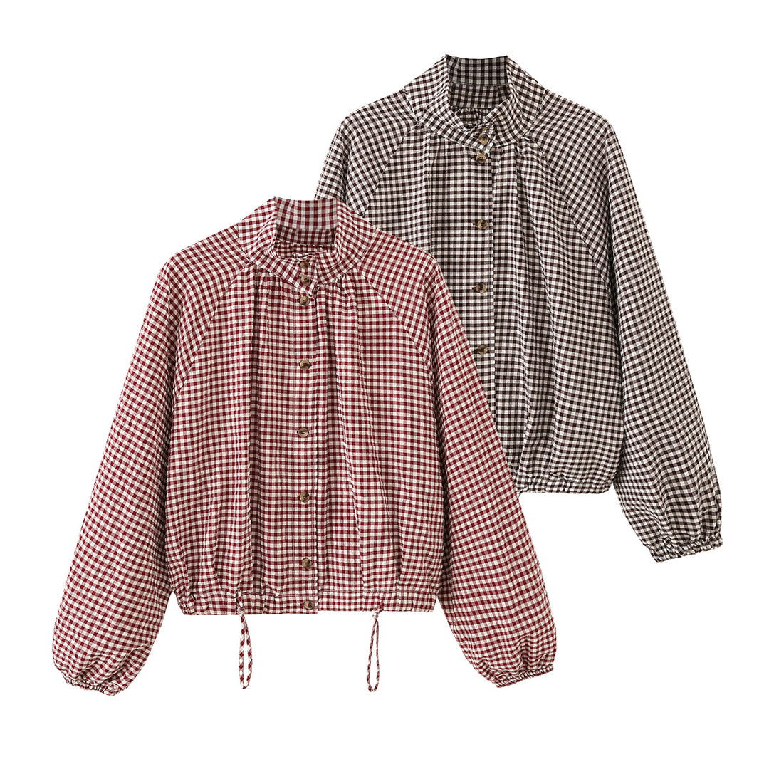 Damen Kariertes Oversize-Blouson mit Tunnelzug und Stehkragen Nord Taschen