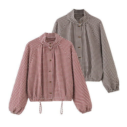 Damen Kariertes Oversize-Blouson mit Tunnelzug und Stehkragen Nord Taschen