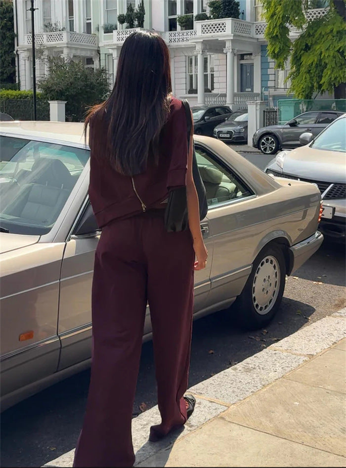 Damen gekürztes Kapuzen-Sweatshirt mit Oversize-Ärmeln und high-waist Wide-Leg Freizeithose Nord Taschen