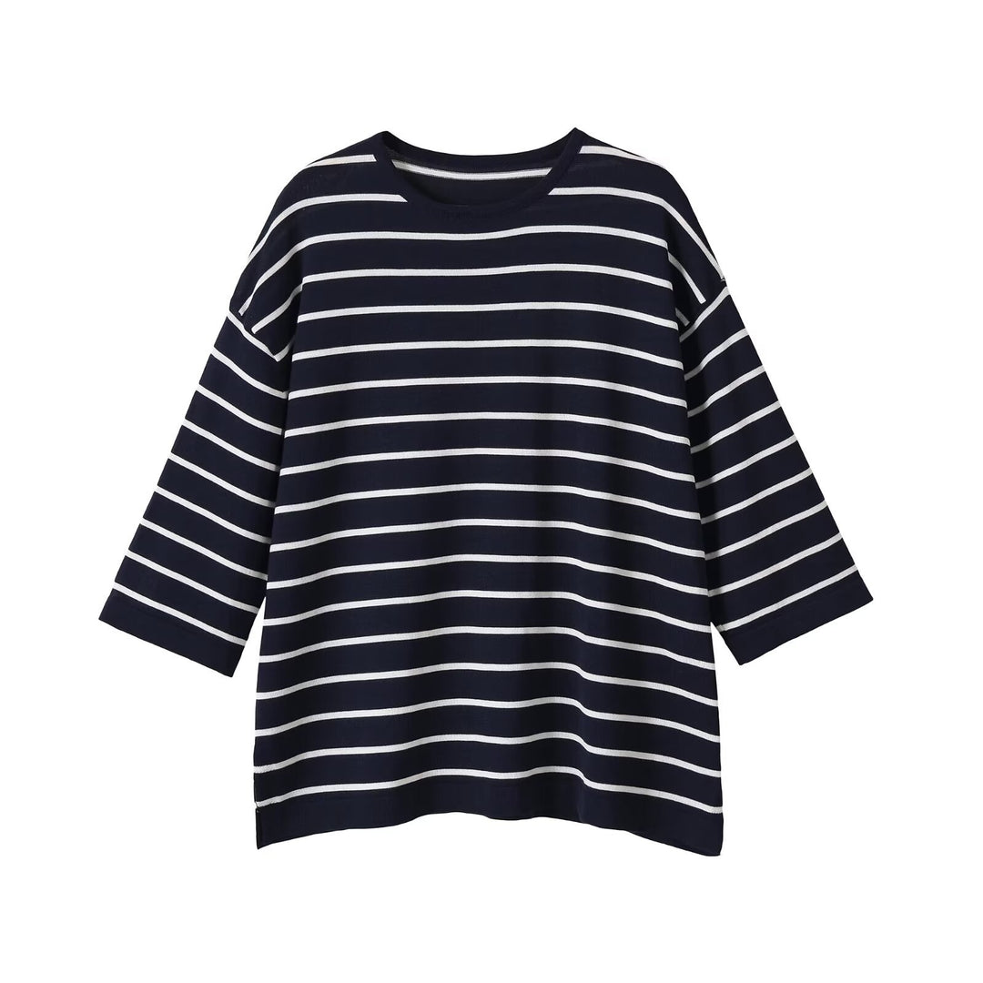 Damen Oversize-Streifenshirt mit U-Boot-Ausschnitt und 3/4-Ärmeln Nord Taschen