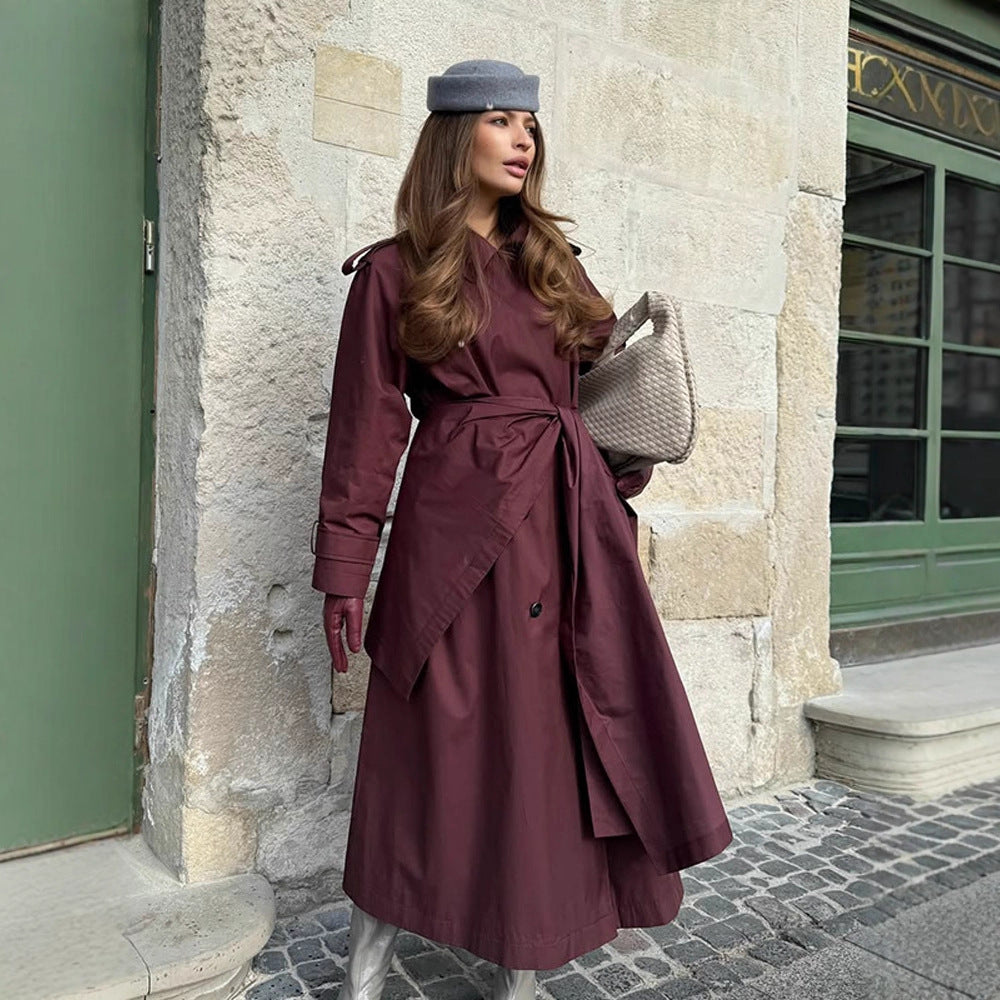 Damen Midilanger Trenchcoat mit ponchoartigem Cape-Überwurf & kastiger Silhouette Nord Taschen