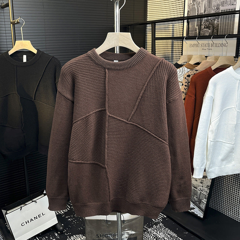 Herren Strukturierter Patchwork-Strickpullover mit Rundhals und gerippten Einsätzen Nord Taschen