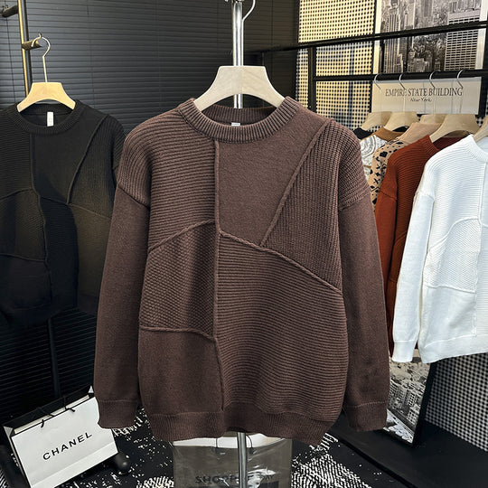 Herren Strukturierter Patchwork-Strickpullover mit Rundhals und gerippten Einsätzen Nord Taschen