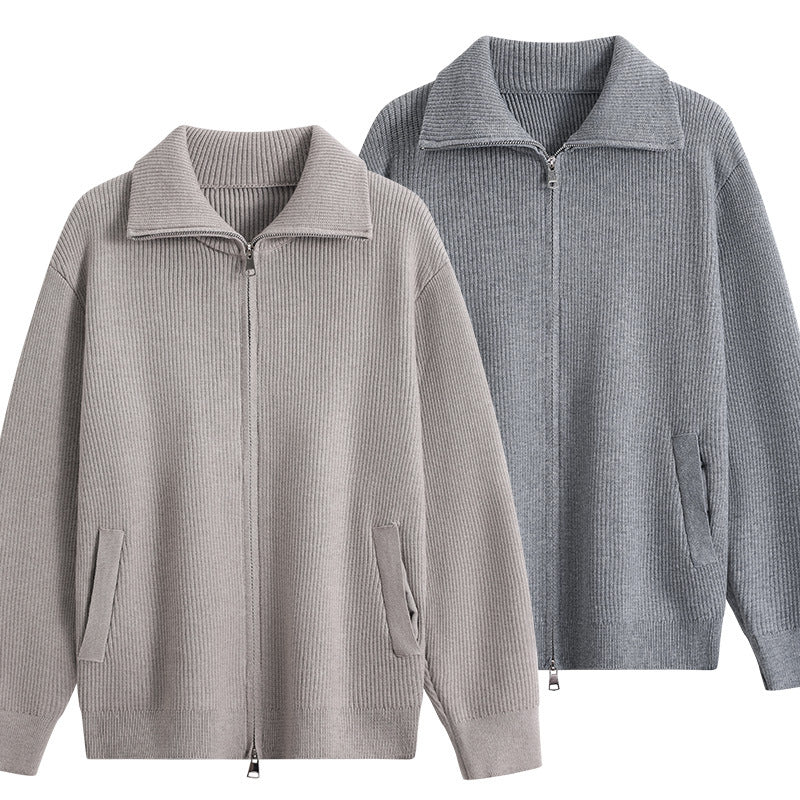 Herren Strick-Zipjacke mit Stehkragen, gerippter Struktur und Oversized-Schnitt Nord Taschen