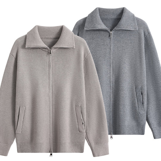 Herren Strick-Zipjacke mit Stehkragen, gerippter Struktur und Oversized-Schnitt Nord Taschen