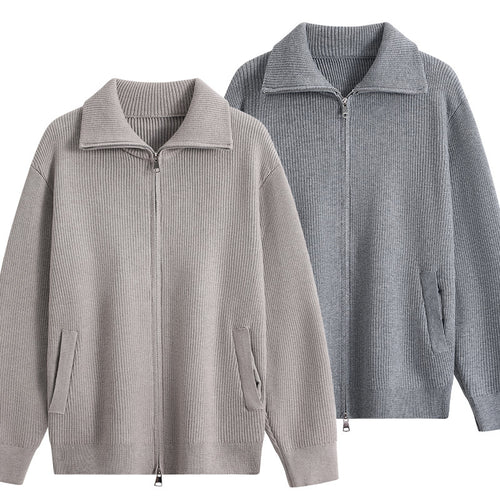 Herren Strick-Zipjacke mit Stehkragen, gerippter Struktur und Oversized-Schnitt Nord Taschen
