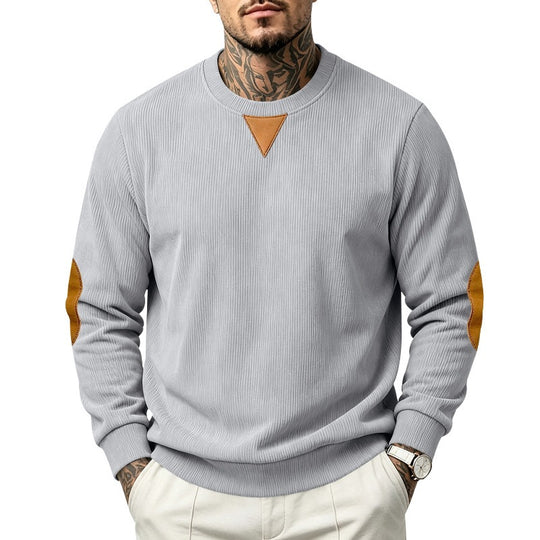 Herren Rippstrick-Sweatshirt mit Ellenbogenpatches und geripptem Rundhalsausschnitt Nord Taschen