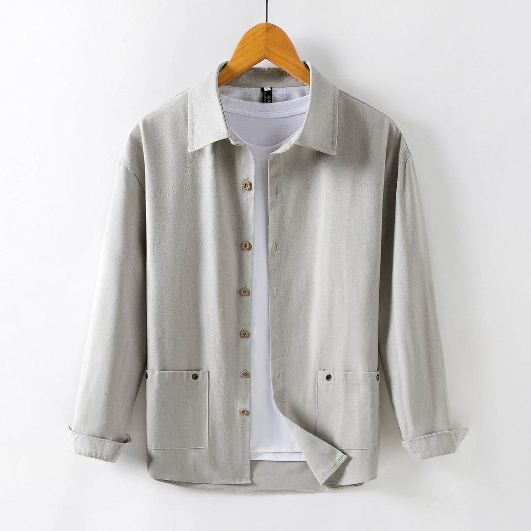 Herren Leichtes Overshirt‑Hemdjacke aus Leinenmix mit aufgesetzten Taschen Nord Taschen