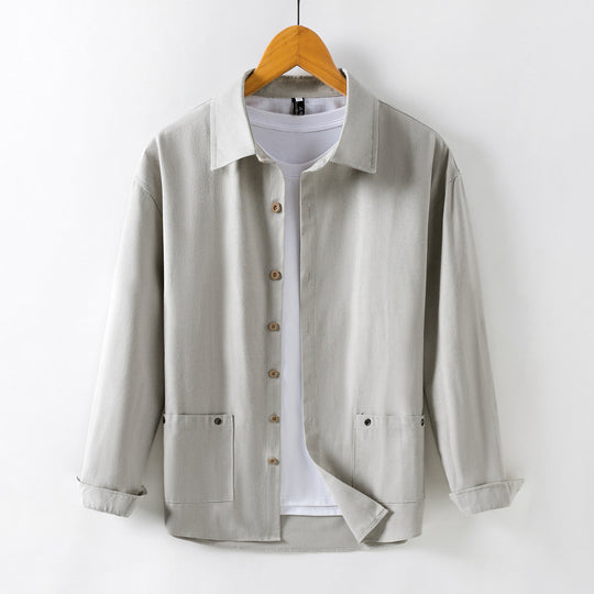 Herren Leichtes Overshirt‑Hemdjacke aus Leinenmix mit aufgesetzten Taschen Nord Taschen
