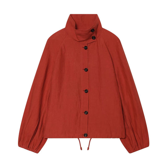 Damen Kurzjacke mit hohem Stehkragen, durchgehender Knopfleiste und Tunnelzug Nord Taschen