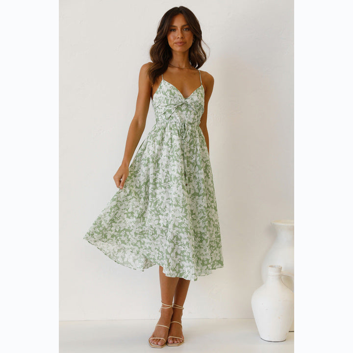 Damen Midikleid mit Floralem Muster und Verstellbaren Spaghettiträgern