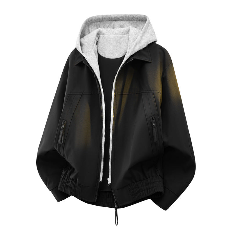 Herren Urbaner Layering-Bomber mit kontrastierender Kapuzen-Innenjacke und Reißverschlusstaschen Nord Taschen
