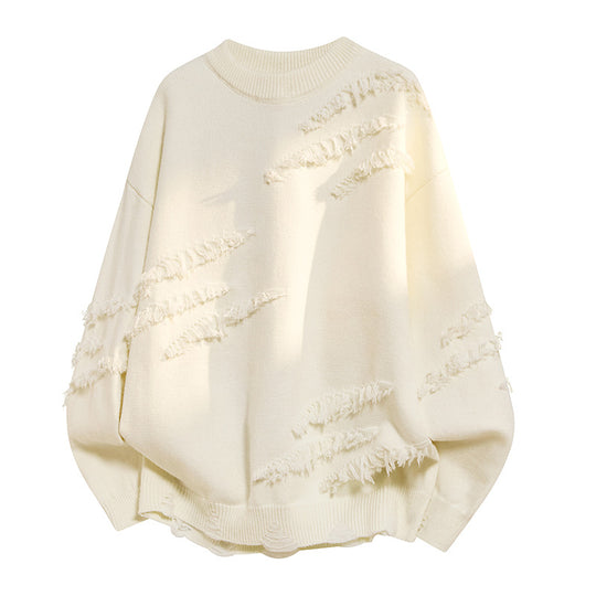 Damen Oversized Strickpullover mit Fransen